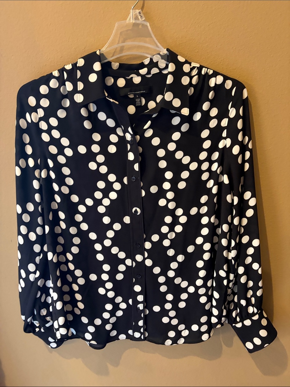 White House Black Market Black and White Polka Dot Button-Up Blouse - Picture 4 of 5